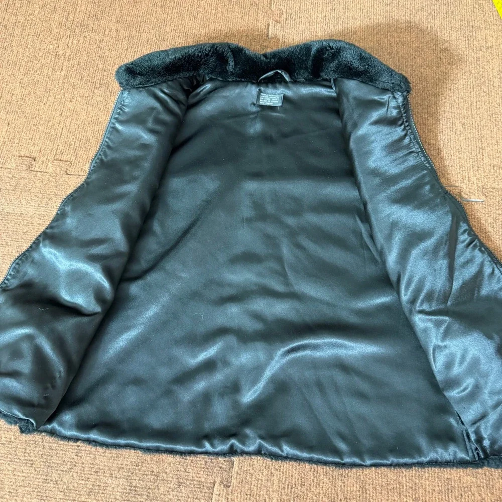 Vintage Black Faux Fur Full Zip Vest with Pockets Size Large RN 13326 A+ vtg - Picture 7 of 7